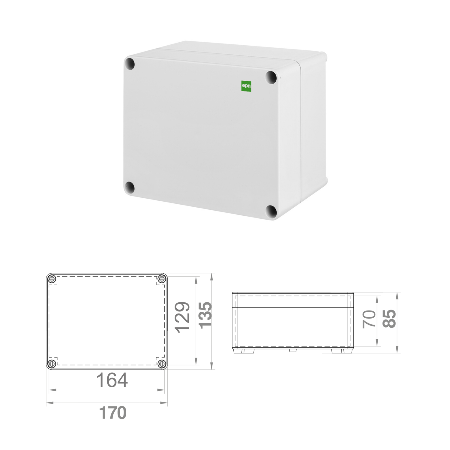 Abzweigdose / Industriebox / Leergehäuse / Schaltkasten / Verteilerkasten / IP65 / weiß / 170 x 135 x 85 mm