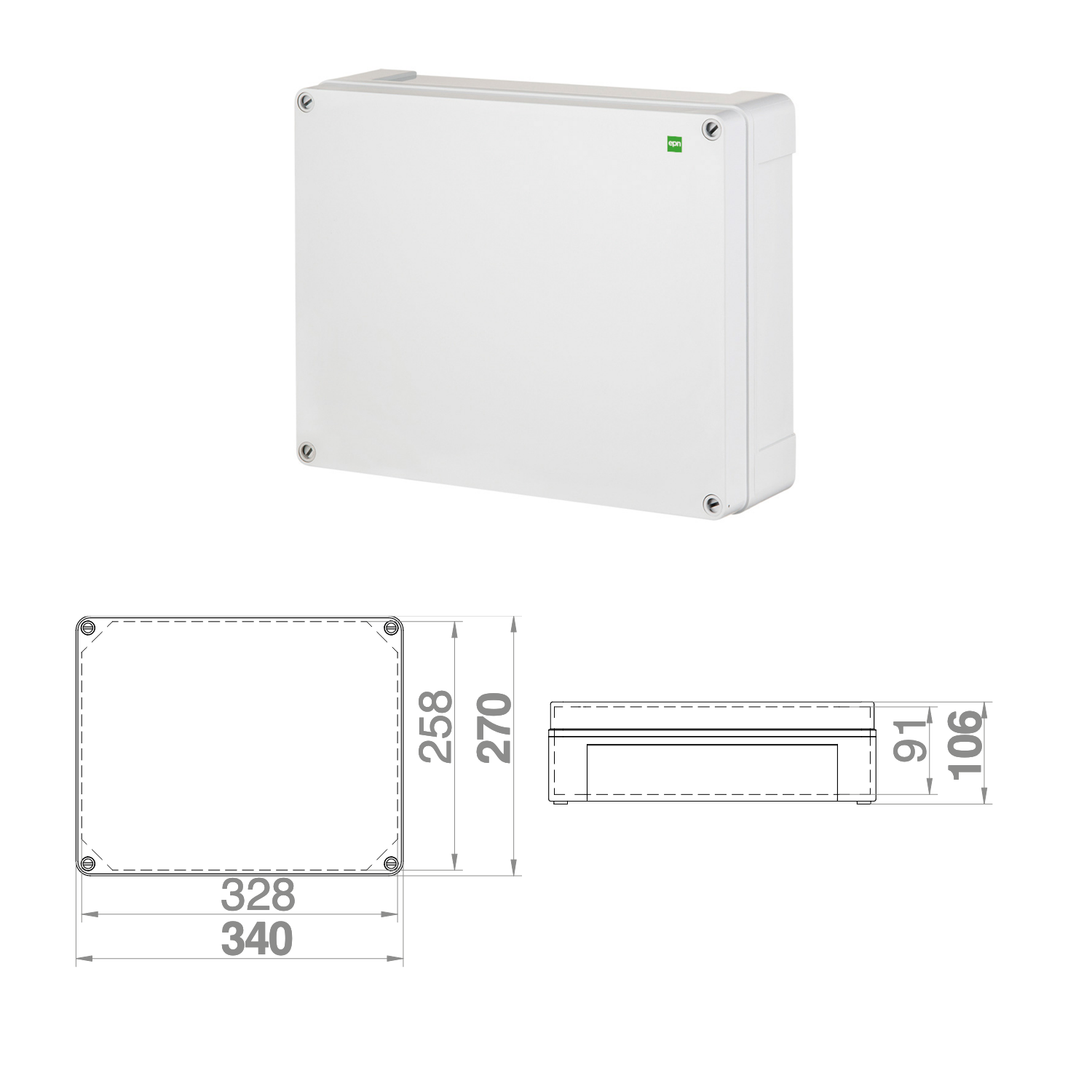 Abzweigdose / Industriebox / Leergehäuse / Schaltkasten / Verteilerkasten / IP65 / weiß / 340 x 270 x 106 mm