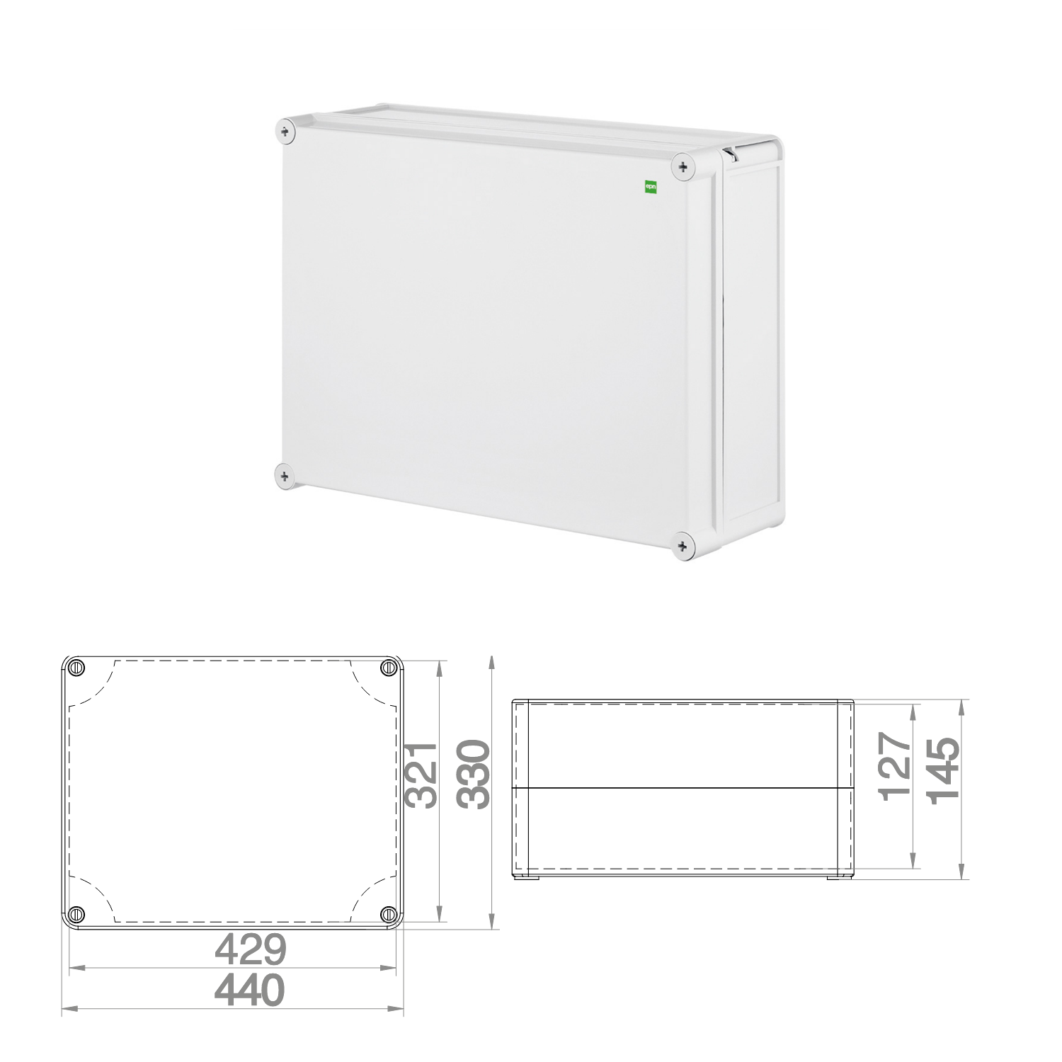 Hochwertige Abzweigdose / Industriebox / Leergehäuse / IP65 / hellgrau / Premium-Qualität / Abmessungen: 440 x 330 x 145