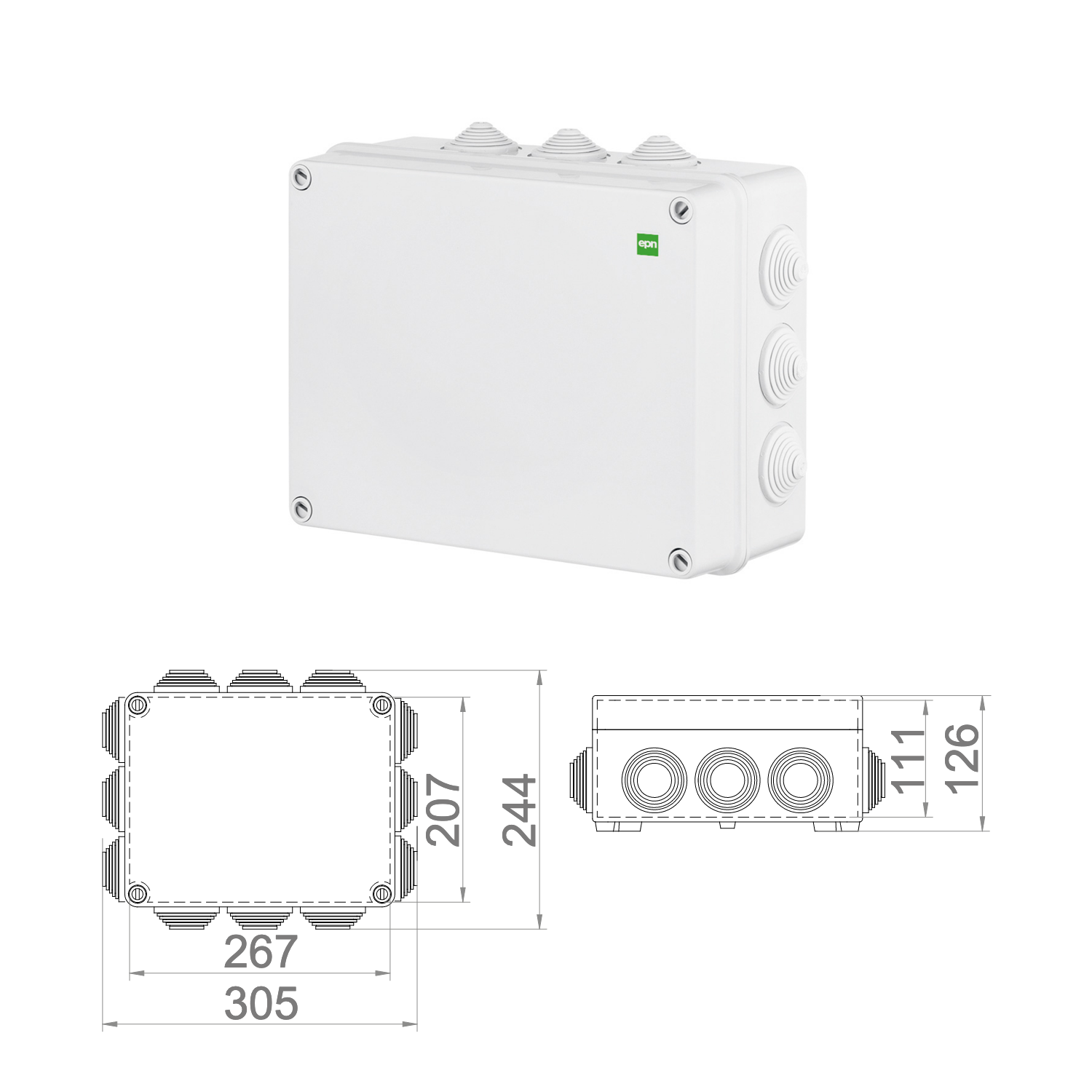 Hochwertige Abzweigdose / Industriebox / Leergehäuse / IP65 / grau mit Dichtungen / Premium-Qualität / 305x244x126 mm (12)