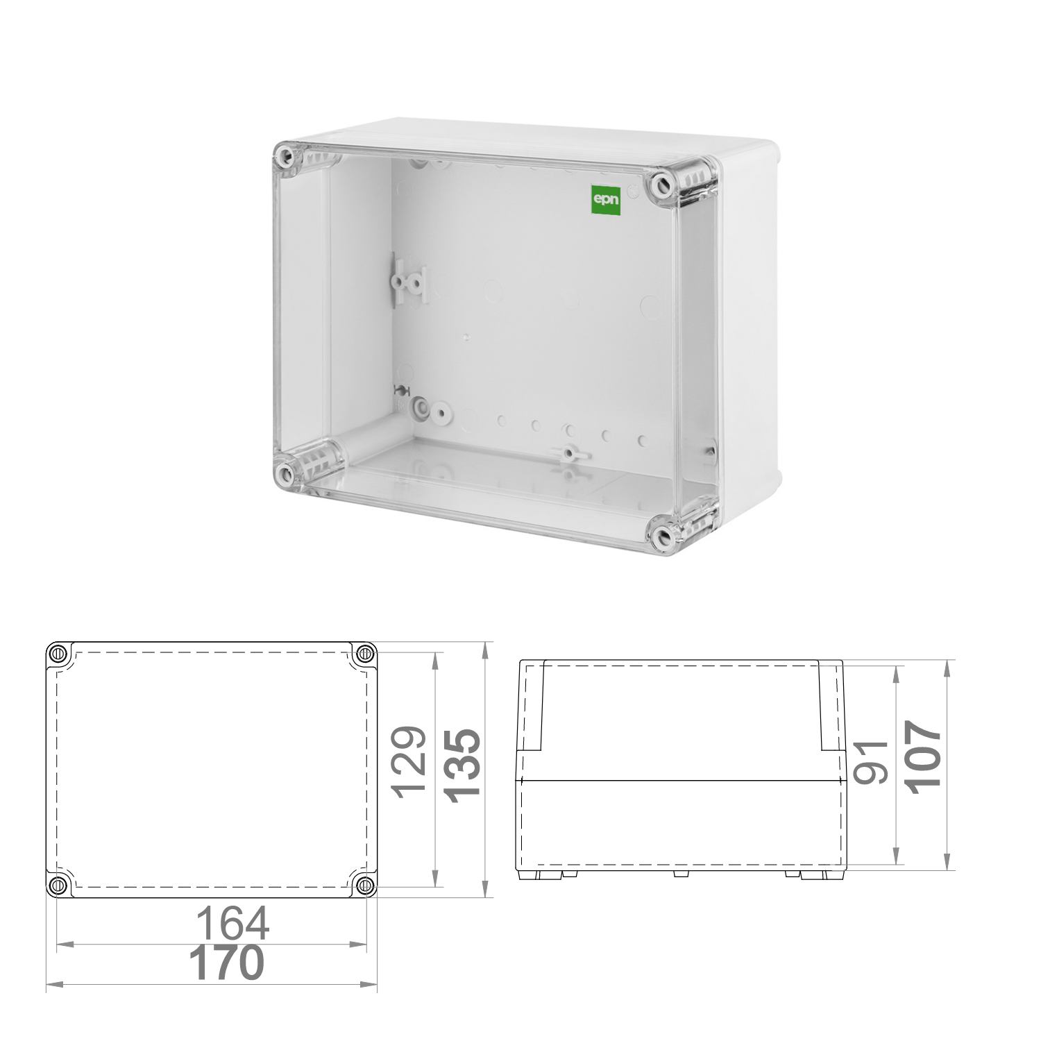 Hochwertige Abzweigdose / Industriebox / Leergehäuse / IP65 / grau mit transparenter Front / 170 x 135 x 107 mm
