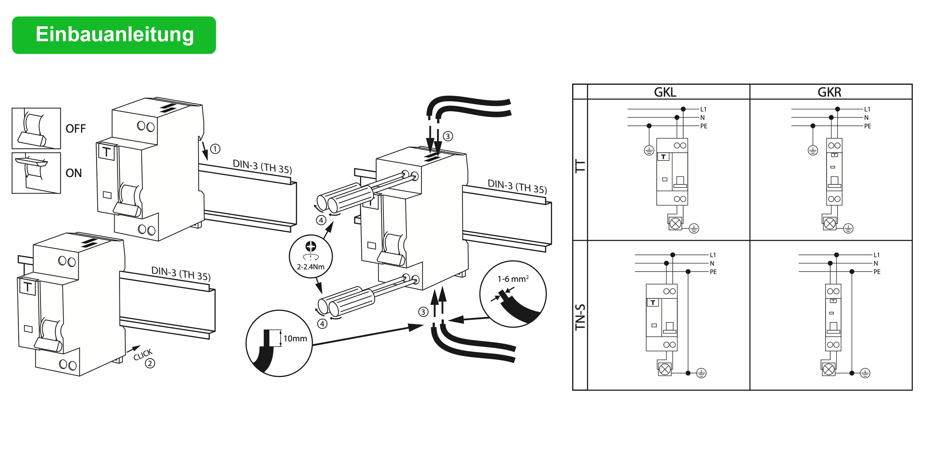 Schelinger Fehlerstromschutzschalter mit integrierterm Leitungsschutzschalter / FI+LS / 1-Polig 30 mA / B / C / 6A / 10A / 16A / 20A / 25A / 30mA