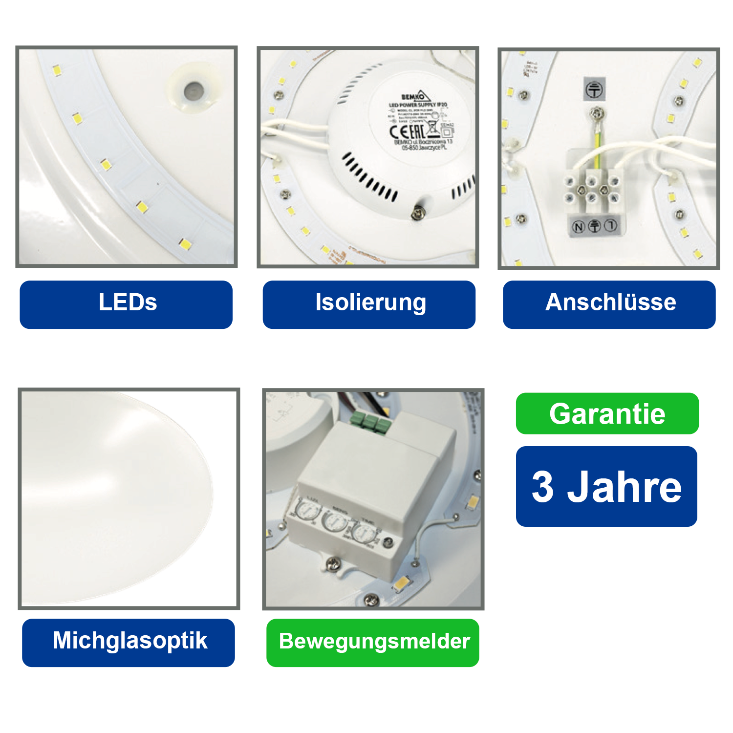 LED Deckenleuchte / 18 W / 3000 K / 1450 lm / IP 44, feuchtraumgeeignet / mit Mikrowellensensor