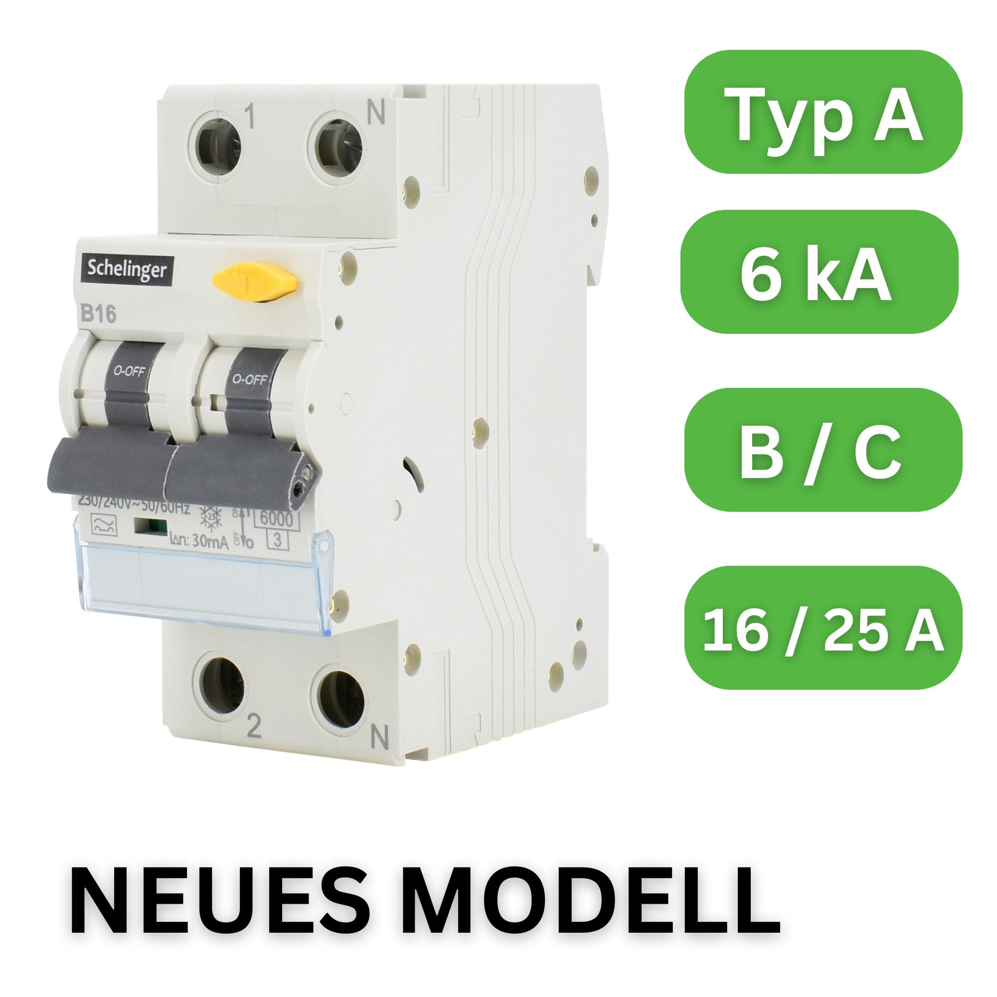 Schelinger / Typ A Fehlerstromschutzschalter mit integriertem Leitungsschutzschalter/ F I-LS Schalter / 6 kA / 30 mA / B oder C mit 16 A oder 25 A