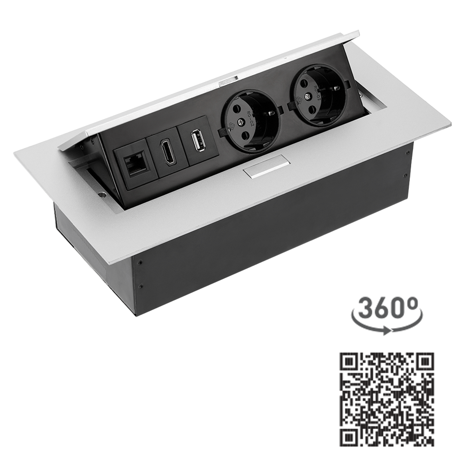 Tischsteckdose Bodensteckdose 2-fach USB HDMI Ethernet LAN versenkbar Aluminium