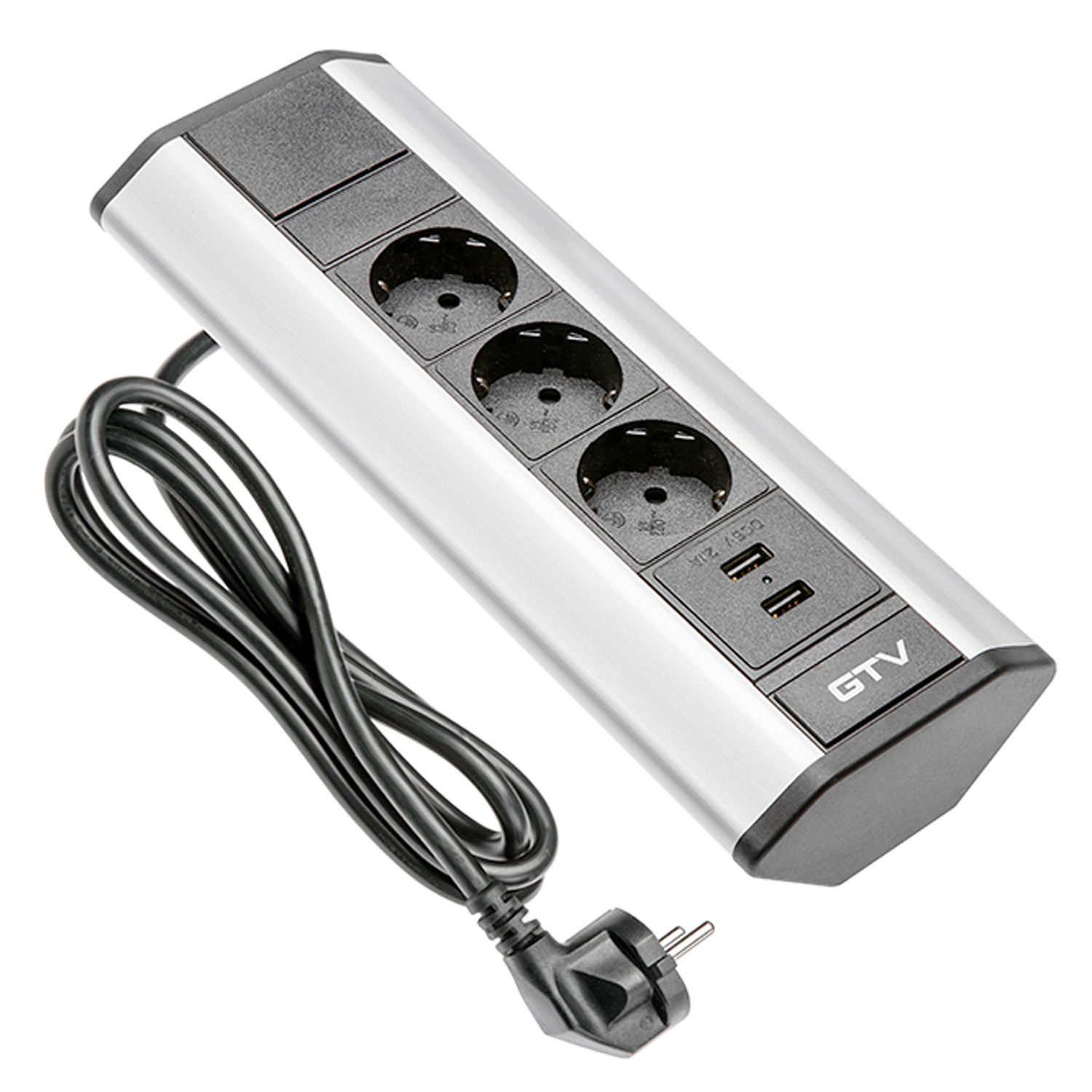 3-fach Ecksteckdose Tischsteckdose Bodensteckdose / mit 2 USB Anschlüssen / ideal für Küche Büro / silber schwarz