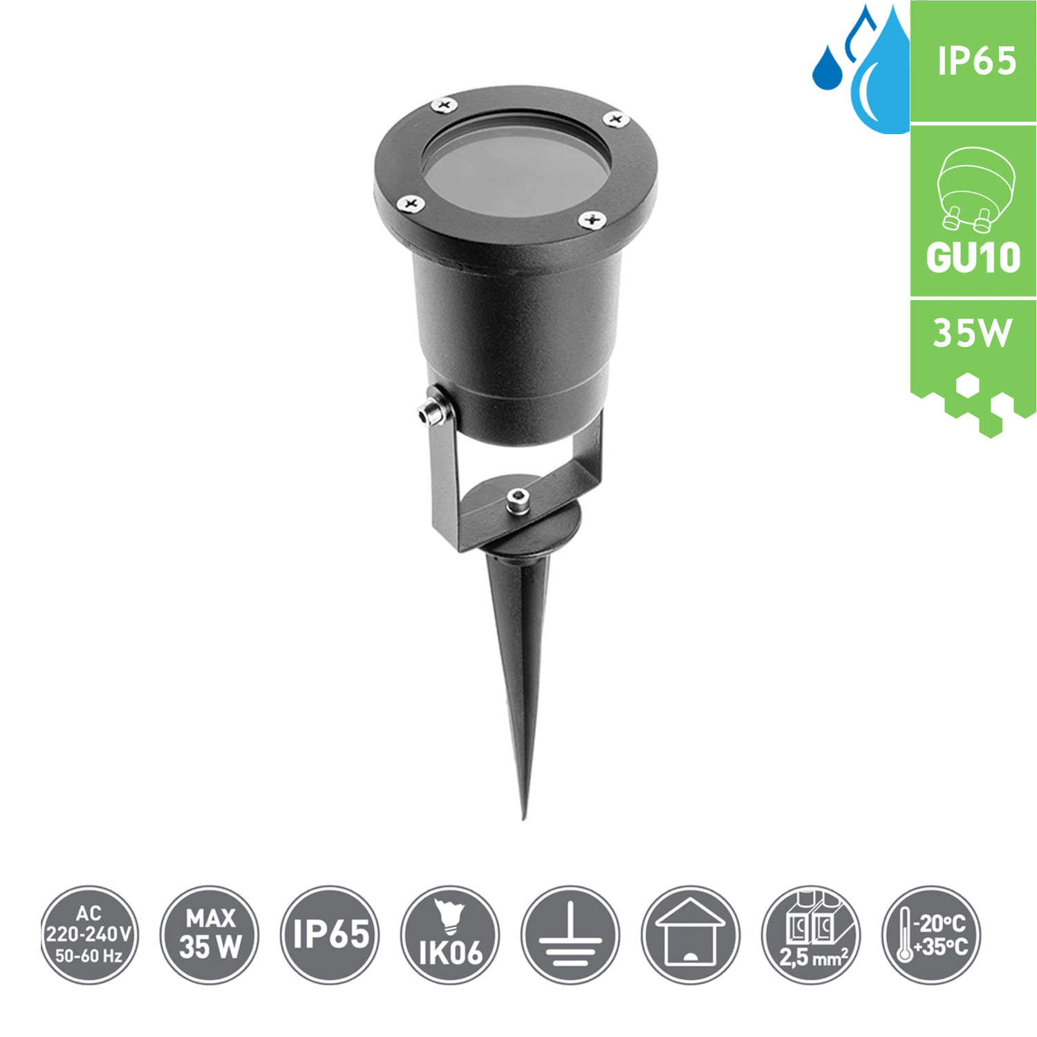 Gartenstrahler mit Erdspieß Bodeneinbauleuchte Bodenleuchte IP65 GU10 50W