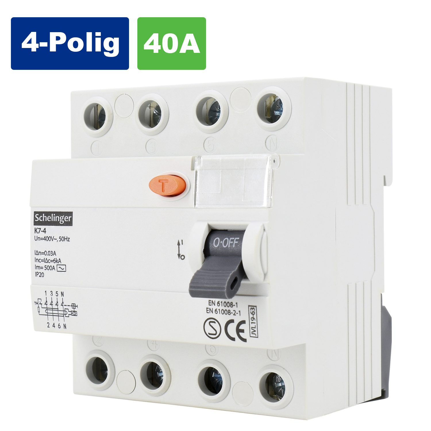 Fehlerstromschutzschalter FI-Schalter / 4-Polig / 40A / 30mA / Typ A / VDE