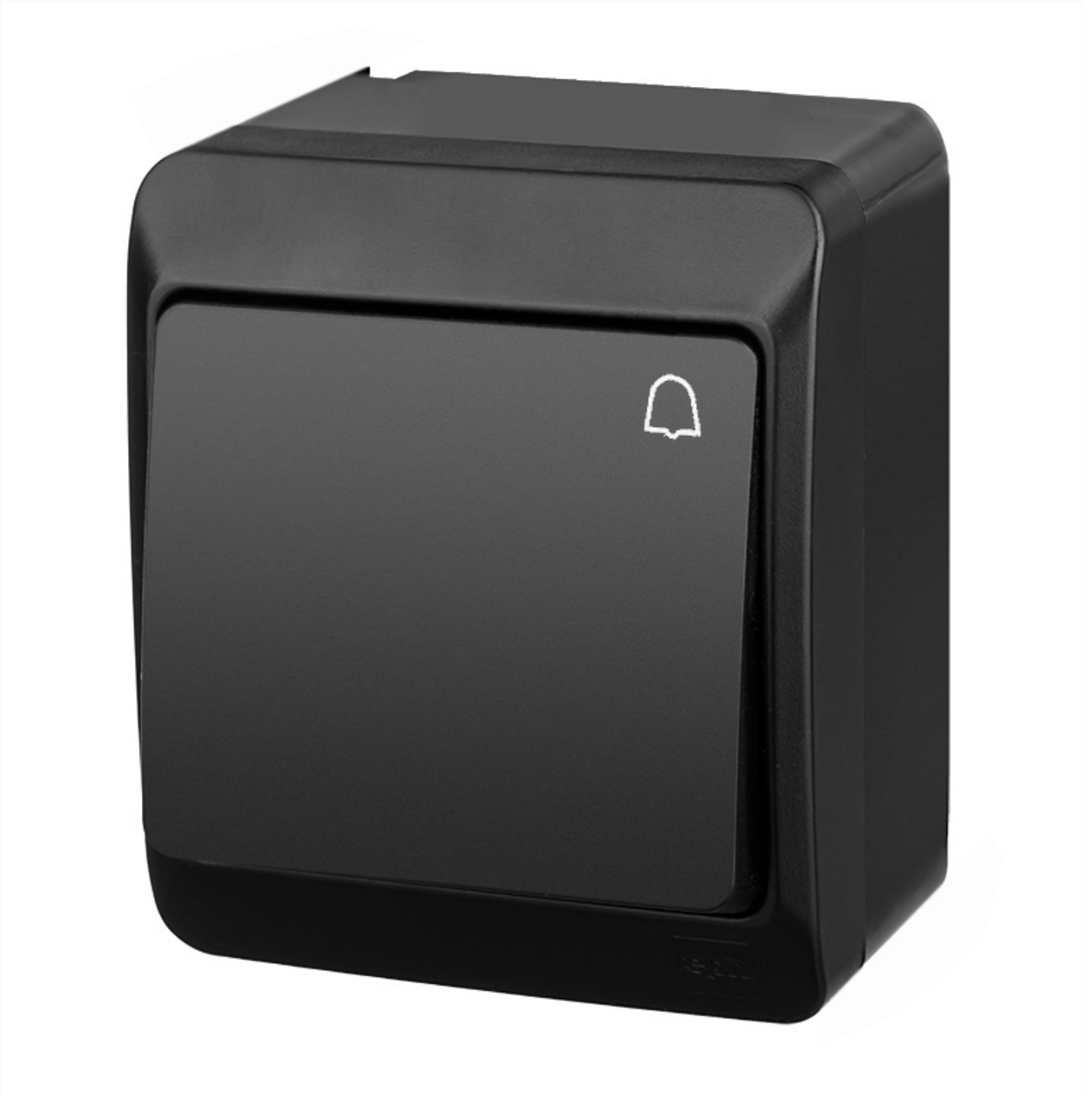 Aufputz-Serie schwarz IP44 (Lichtschalter / Wechselschalter, Doppelschalter, Klingeltaster, 1-fach / 2-fach / 3-fach Steckdose) Klingeltaster