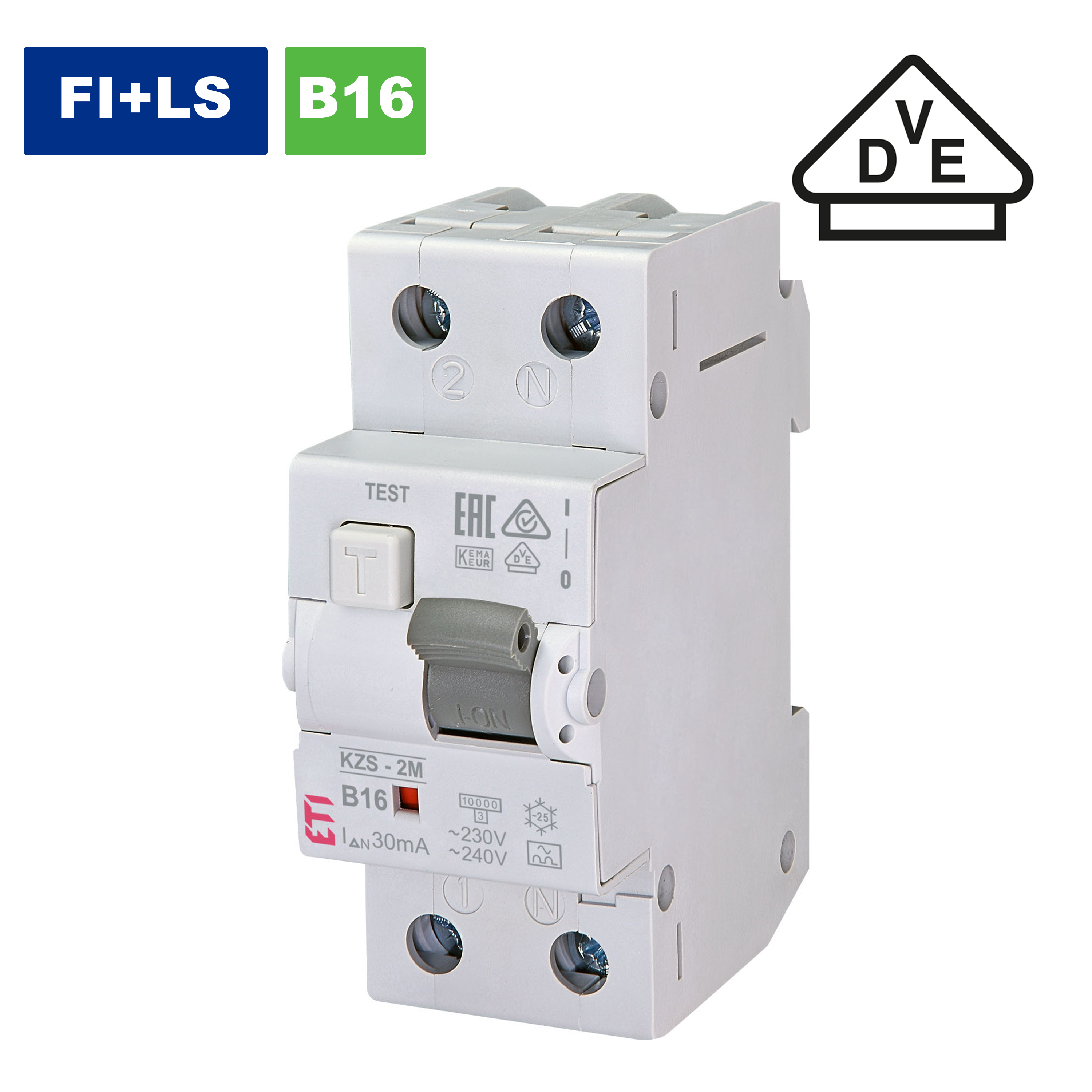 VDE geprüfter FI-LS-Schutzschalter / Fehlerstromschutzschalter mit integriertem Leitungsschutzschalter / 1P+N / B 16 A