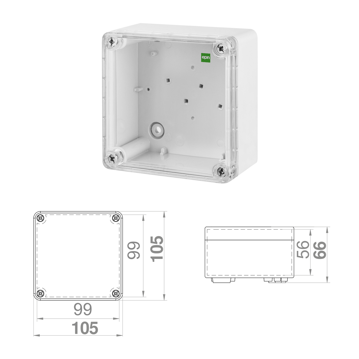 Hochwertige Abzweigdose / Industriebox / Leergehäuse / IP65 / grau mit transparenter Front / 105 x 105 x 66 mm