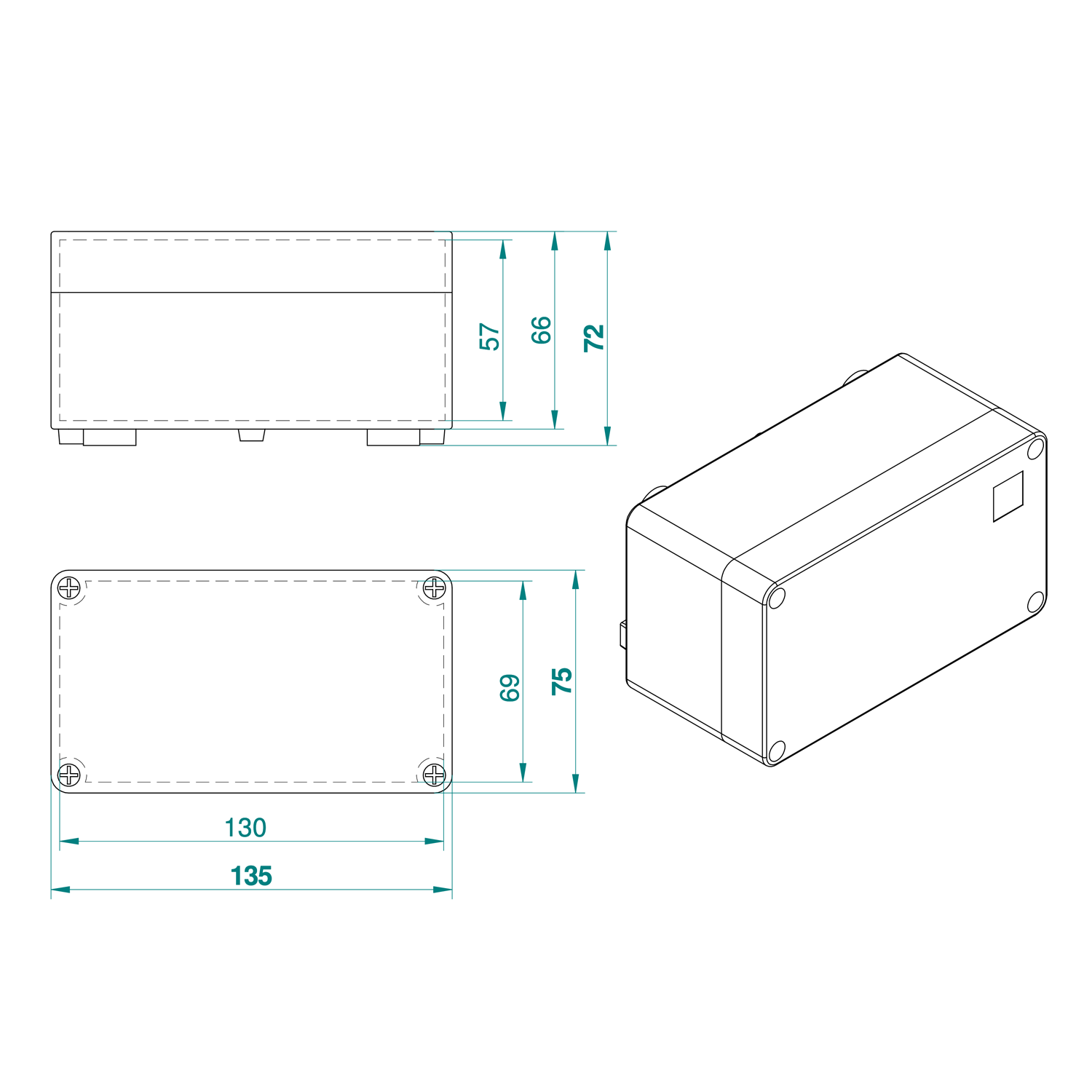 Abzweigdose / Industriebox / Leergehäuse / Schaltkasten / Verteilerkasten / IP65 / weiß / 135 x 74 x 72 mm
