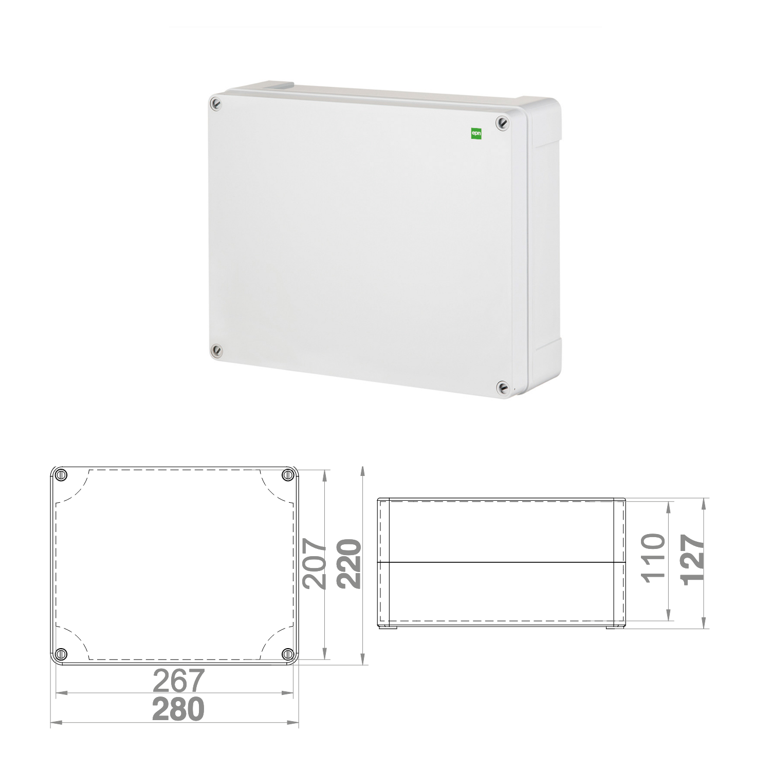 Abzweigdose / Industriebox / Leergehäuse / Schaltkasten / Verteilerkasten / IP65 / weiß / 280 x 220 x127 mm
