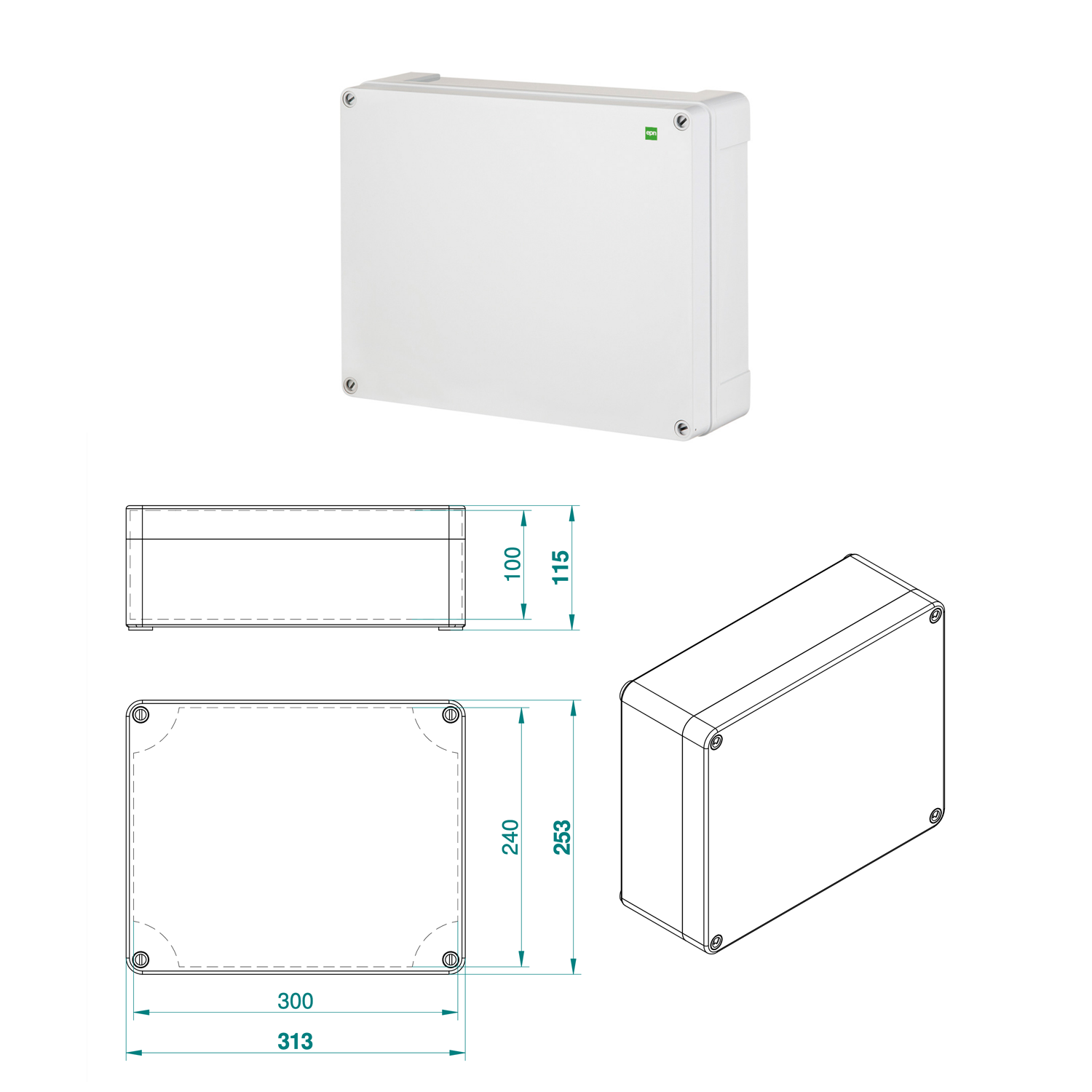 Abzweigdose / Industriebox / Leergehäuse / Schaltkasten / Verteilerkasten / IP65 / weiß / 313 x 253 x 115 mm