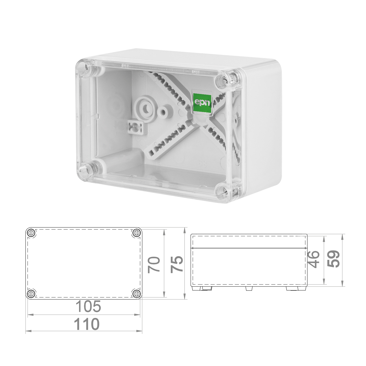 Hochwertige Abzweigdose / Industriebox / Leergehäuse / IP65 / grau mit transparenter Front / 110 x 75 x 59 mm