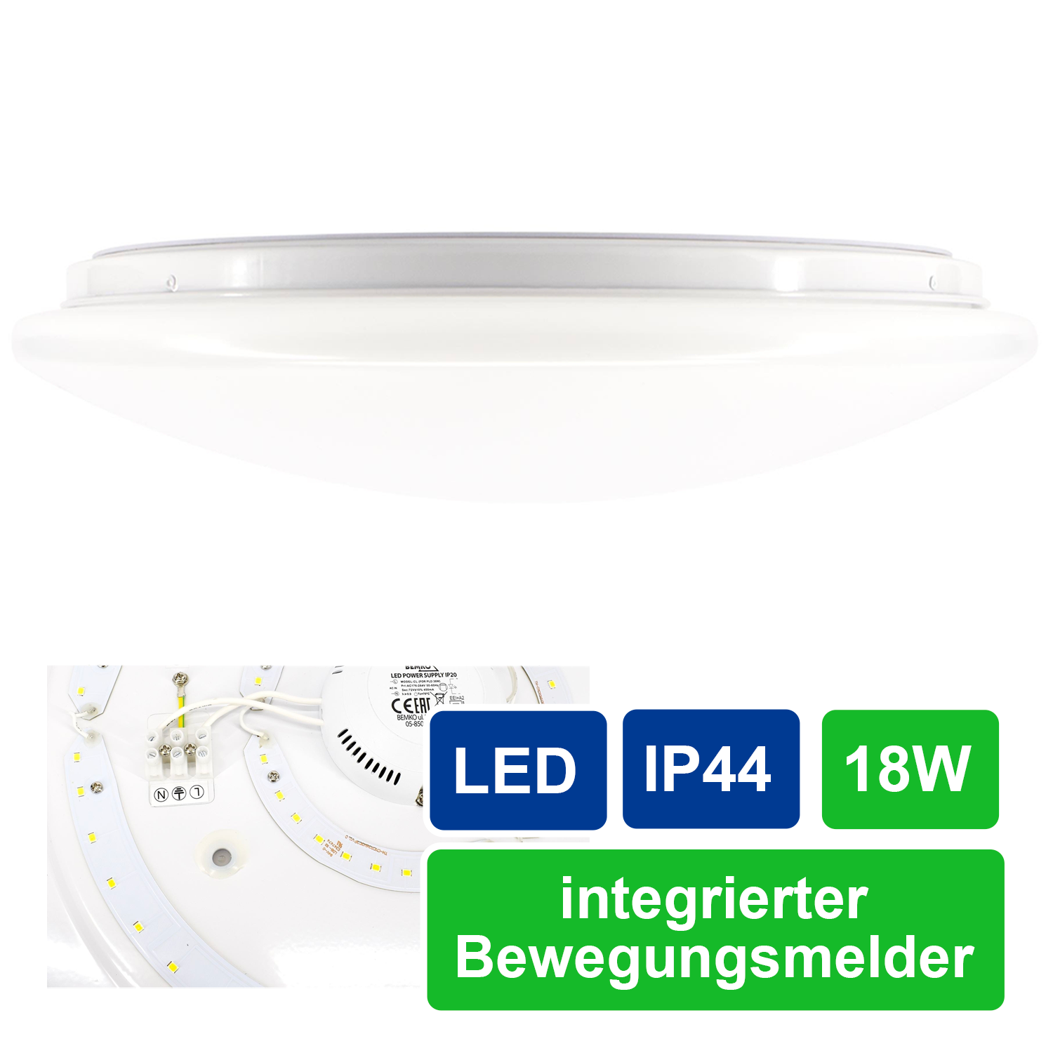 LED Deckenleuchte / 18 W / 3000 K / 1450 lm / IP 44, feuchtraumgeeignet / mit Mikrowellensensor