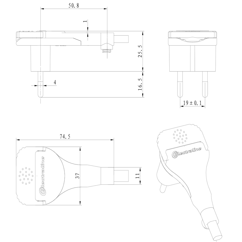 Winkelstecker Schukostecker Flachstecker 230V 6A IP20 extra flach mit Klappgriff