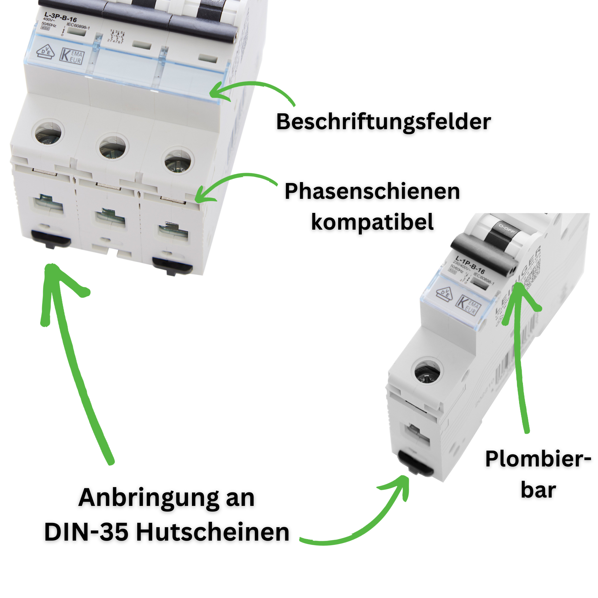 Leiniger Leitungsschutzschalter / LS-Schalter / 1-Polig / 3-Polig / B / C /  6kA / 2A-63A / VDE geprüft