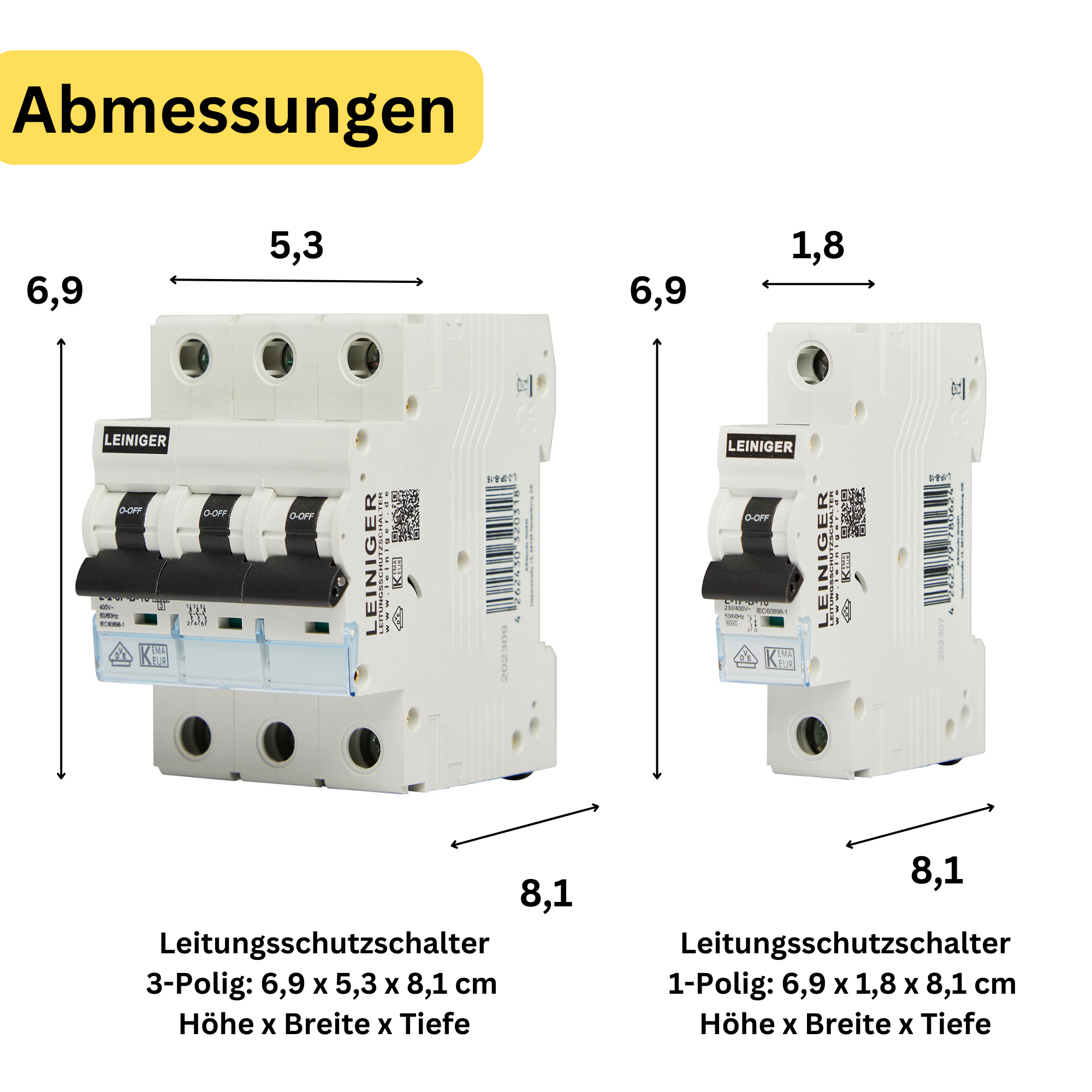 Leiniger Leitungsschutzschalter / LS-Schalter / 1-Polig / 3-Polig / B / C / 10 kA / 2A-63A / VDE geprüft