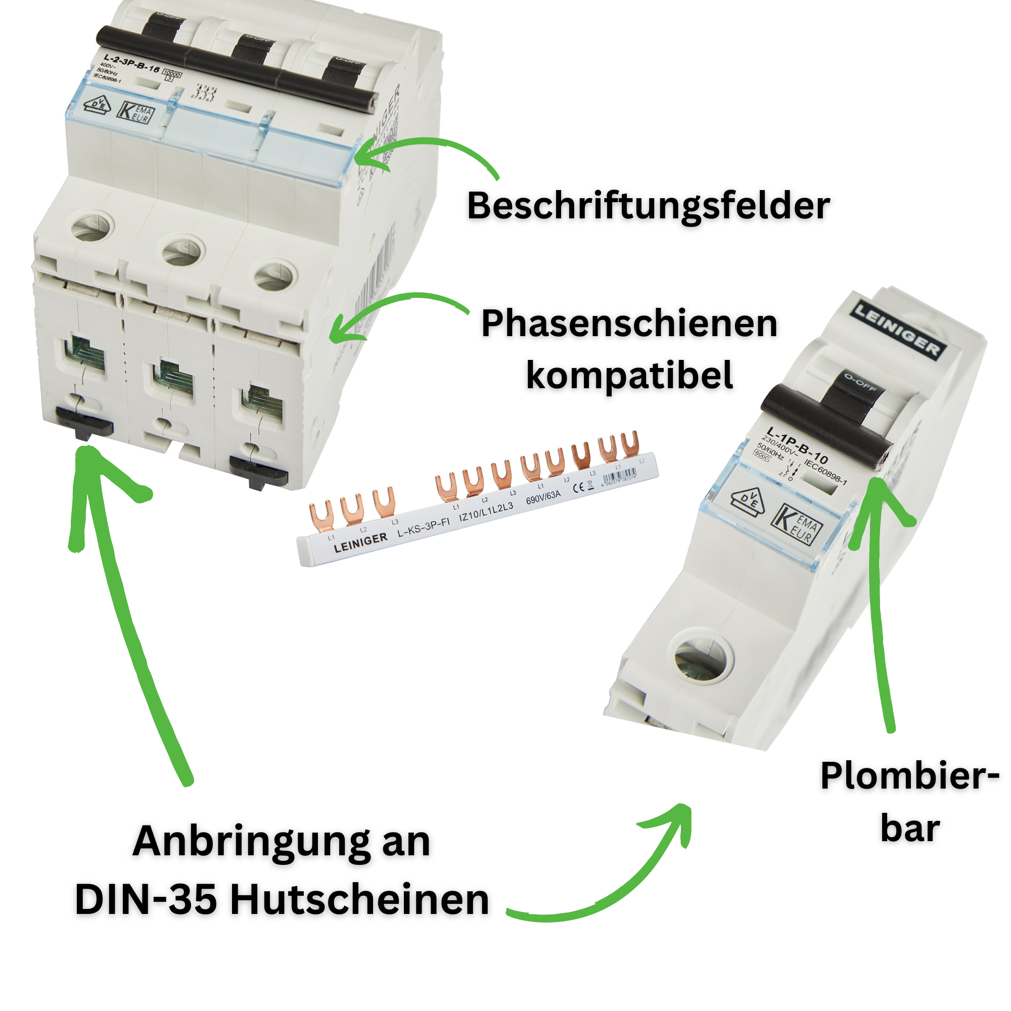 Leiniger Leitungsschutzschalter / LS-Schalter / Sicherungsautomat / 10 kA / 2A - 63A B / C / 1-polig / 3-polig