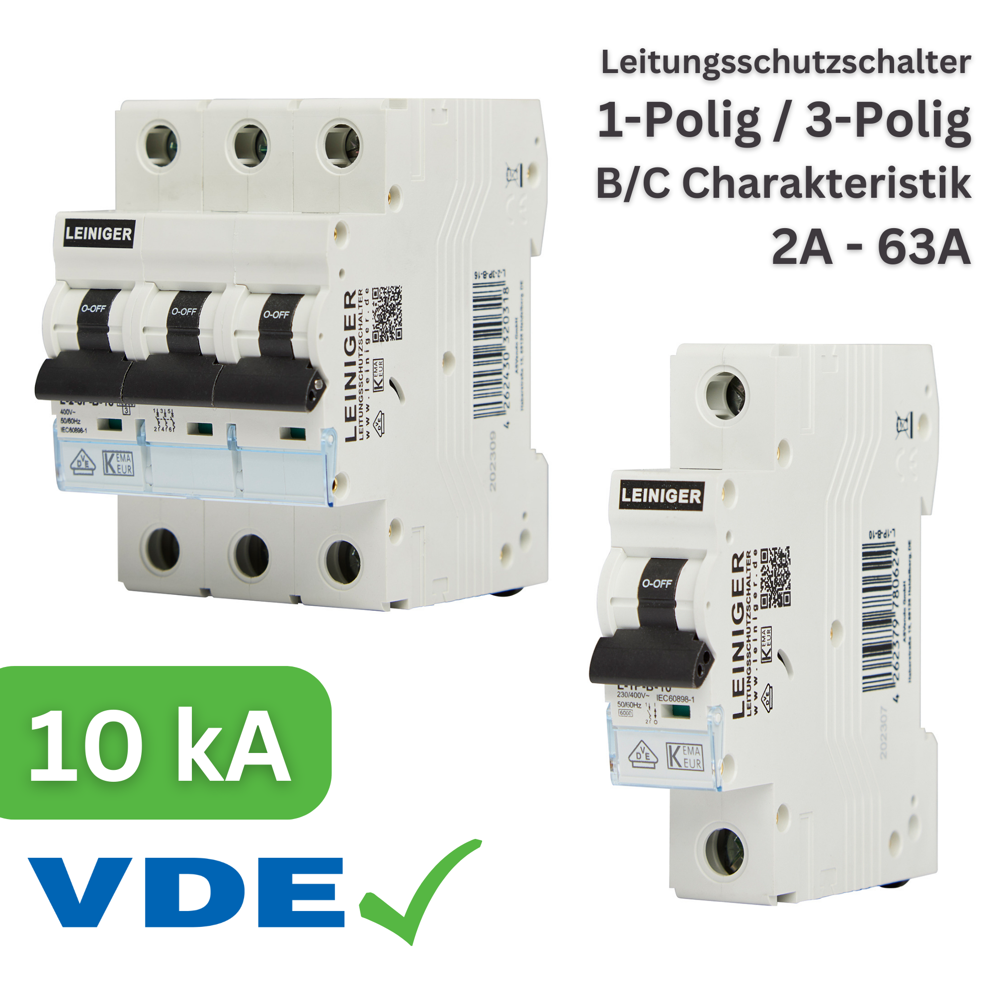 Leiniger Leitungsschutzschalter / LS-Schalter / Sicherungsautomat / 10 kA / 2A - 63A B / C / 1-polig / 3-polig