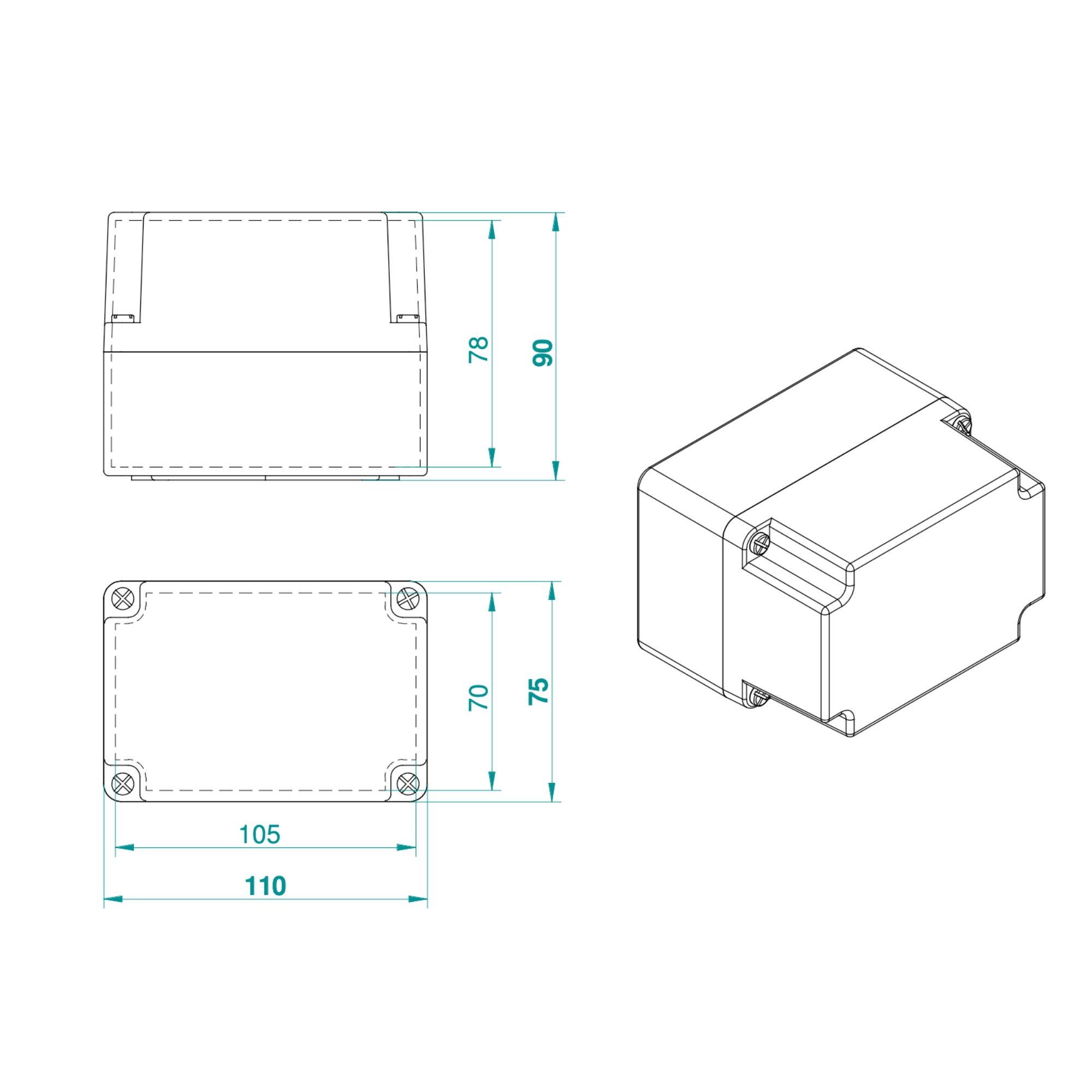 Hochwertige Abzweigdose / Industriebox / Leergehäuse / IP65 / hellgrau / Premium-Qualität / Abmessungen: 110 x 75 x 90 