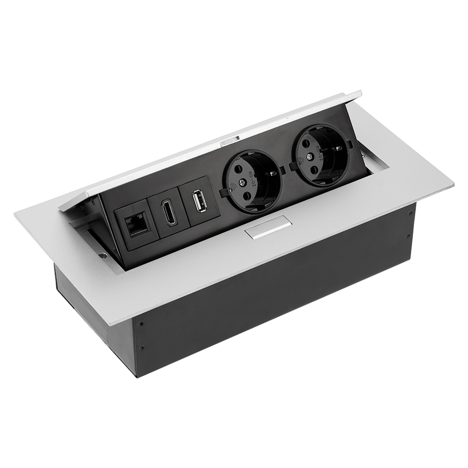 Tischsteckdose Bodensteckdose 2-fach USB HDMI Ethernet LAN versenkbar Aluminium