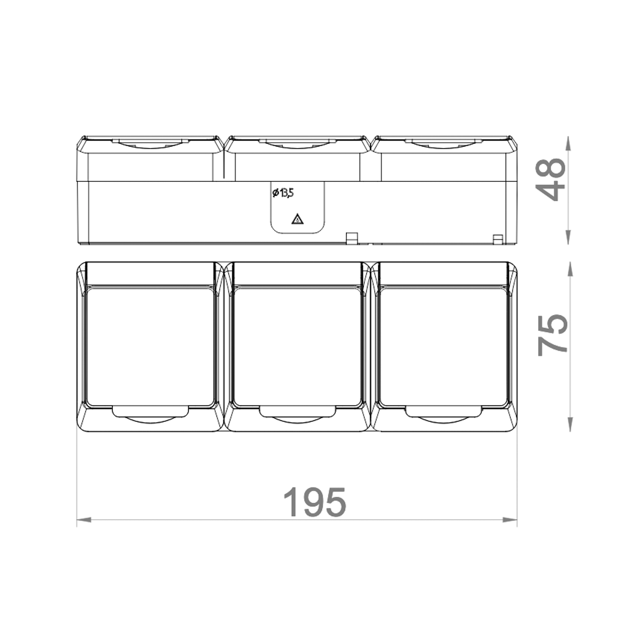 Aufputz-Serie schwarz IP44 (Lichtschalter / Wechselschalter, Doppelschalter, Klingeltaster, 1-fach / 2-fach / 3-fach Steckdose) 3-fach Steckdose