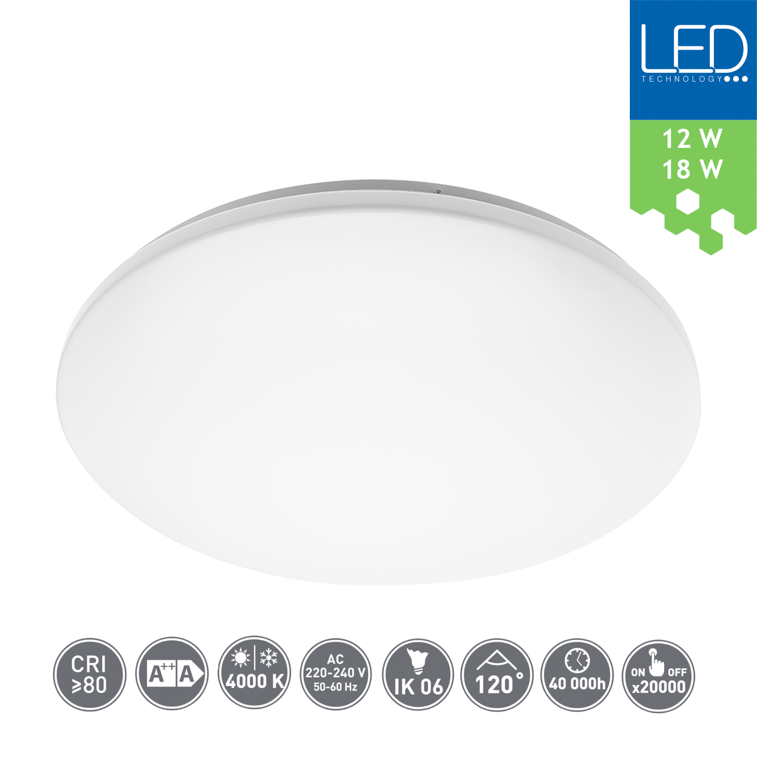 LED Deckenleuchte Wandleuchte elegant IP44 12W 18W 900lm 1300lm innen und außen