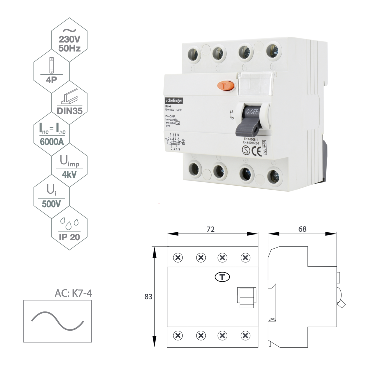 Schelinger Fehlerstromschutzschalter / FI-Schalter / 2-Polig oder 4-Polig / 30mA / 25A / 40A / 63A
