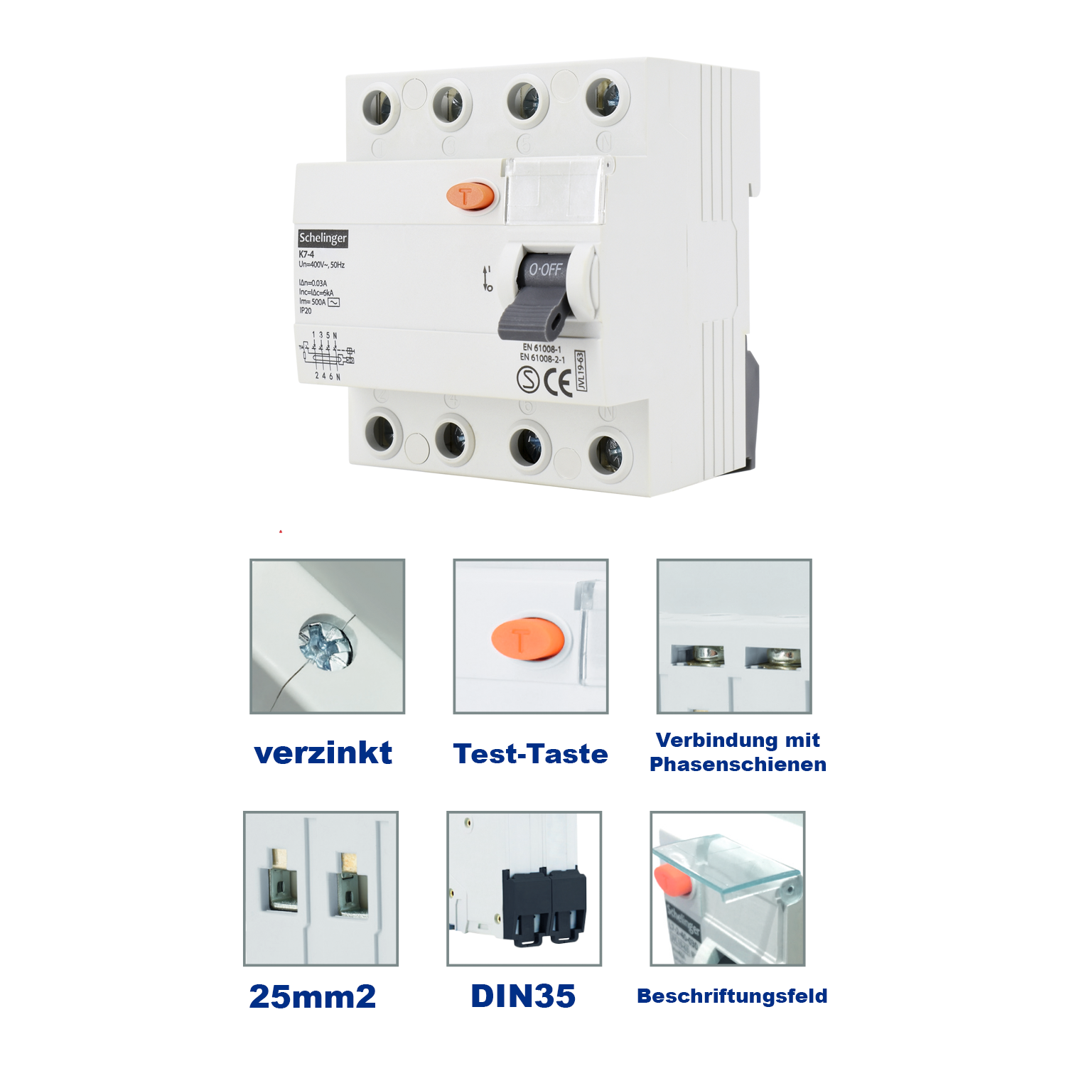 Fehlerstromschutzschalter FI-Schalter / 4-Polig / 40A / 30mA  / Typ A / VDE