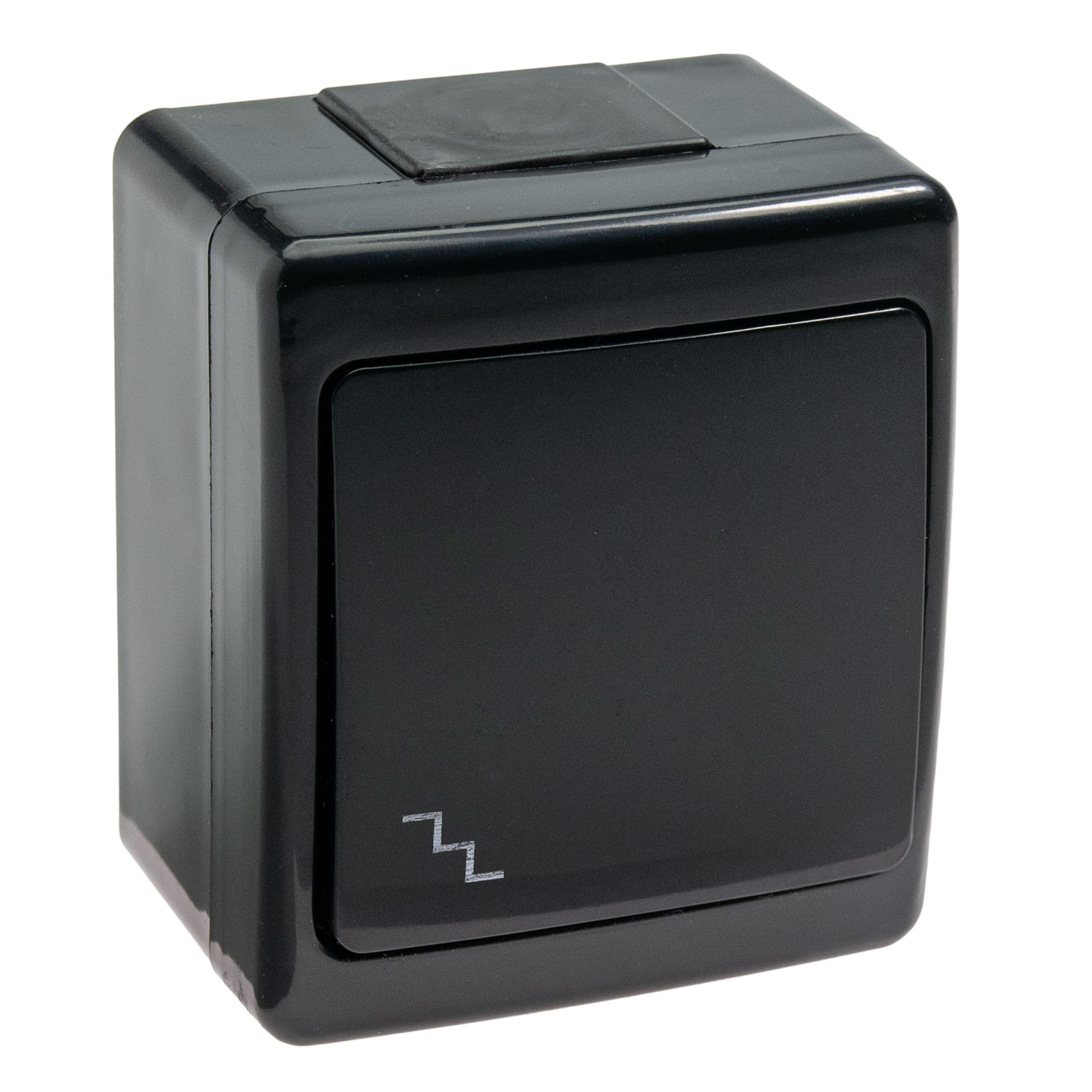 Aufputz-Serie in schwarz: Lichtschalter / Wechselschalter / Taster / Doppelschalter / Steckdose 1-fach, 2-fach oder 3-fach / Feuchtraum, IP44 Kontrollschalter